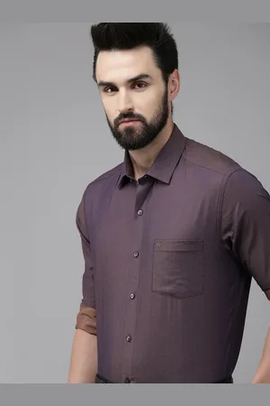 Arrow Men Purple & Brown Manhattan Slim Fit Pinstripes Opaque Pure Cotton Formal Shirt