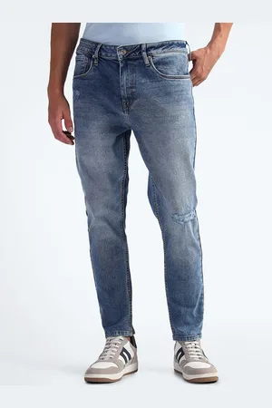 Flying Machine Men Tapered Fit Low-Rise Mildly Distressed Stretchable Cotton Jeans