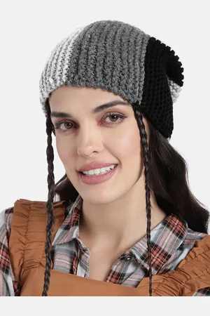 Magic Needles Unisex Black & Grey Colourblocked Hand Knitted Beanie