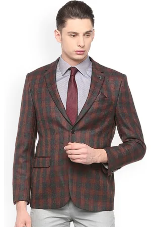Van Heusen Men Brown & Grey Checked Single-Breasted Blazer