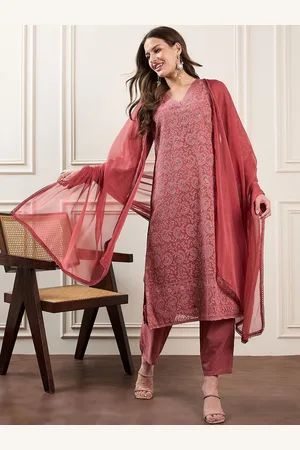 House of Pataudi Floral Embroidered Straight Kurta With Trouser And Dupatta