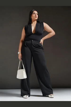 FREAKINS Women Straight Fit High-Rise Curve Textured Korean Trousers