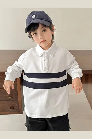 LULU & SKY Boys Striped Polo Collar Cotton Relaxed Fit T-shirt