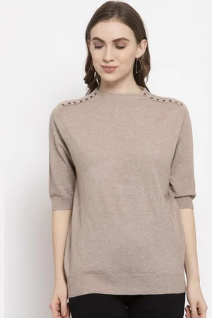 Gipsy Women Brown Solid Pullover Acrylic Sweater