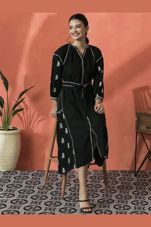Sangria Floral Embroidered Pure Cotton A-Line Ethnic Dress