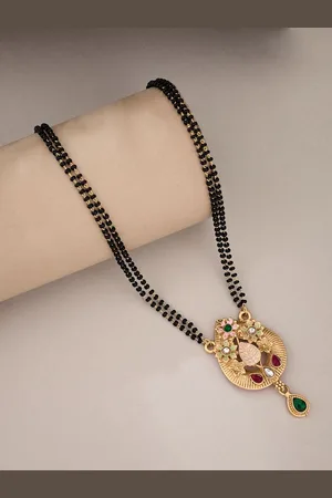 ATIBELLE Gold-Plated Artificial Stones and Beads Mangalsutra