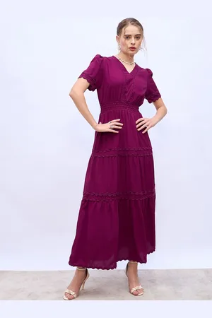 Styli Puff Sleeve Fit & Flare Maxi Dress