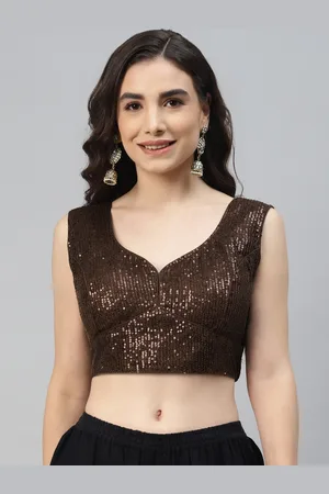 SHOPGARB Women Brown Sequined Padded Saree Blouse