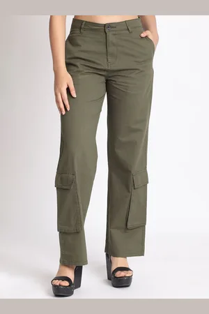 Roadster The Lifestyle Co Cotton Straight-Fit Mid-Rise Cargo Trousers