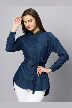 Roadster The Lifestyle Co. Belted High Low Longline Pure Cotton Denim Shirt
