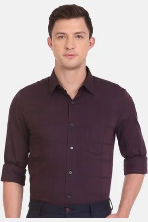 Arrow Men Maroon Skinny Fit Windowpane Checks Formal Shirt