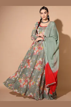 Cation Floral Printed Maxi Dress With Dupatta