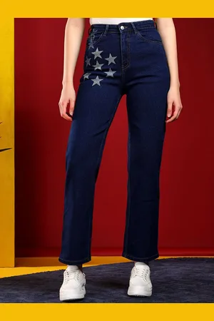 KOTTY Women Cotton Jean Straight Fit High-Rise Stretchable Jeans