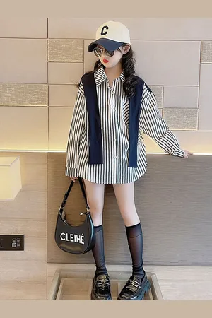 LULU & SKY Girls Opaque Striped Casual Shirt