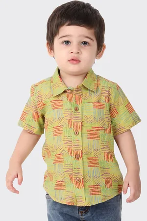 Fabindia Boys Olive Green Printed Casual Shirt