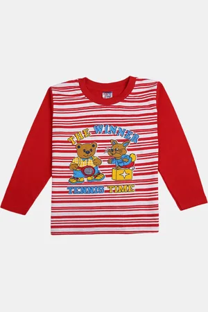 V-Mart Boys Printed Pure Cotton Long Sleeves T-shirt with Pyjamas Clothing Set