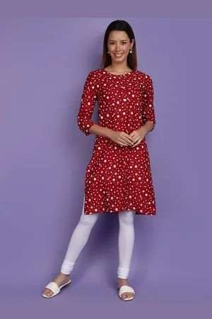 V-Mart Round Neck Floral Printed Rayon Straight Kurta
