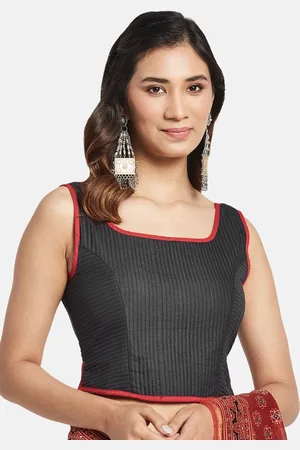 Fabindia Self-Design Square Neck Sleeveless Saree Blouse