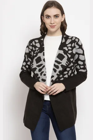 Gipsy Women Black Printed Acrylic Cardigan Sweater