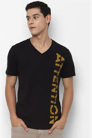 Forever 21 Men Black Typography Printed V-Neck Raw Edge T-shirt