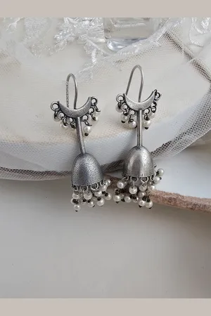 Binnis Wardrobe Silver-Toned Contemporary Jhumkas Earrings