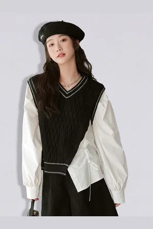 JC Collection Women Black & White Cable Knit Pullover