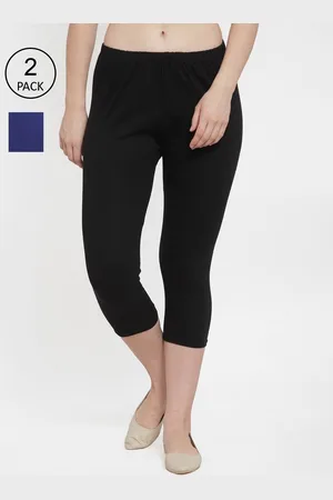 Jinfo Women Pack of 2 Black & Blue Solid Cotton Capris