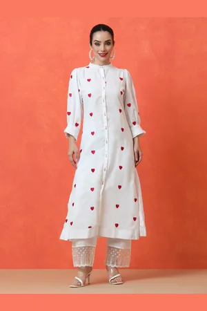 Jaipur Geometric Printed Band Collar A-Line Pure Cotton Kurta with Trousers