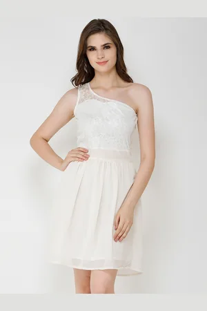 Cation Women White Self Design Fit and Flare Dress