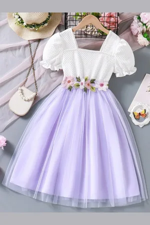 Miss & Chief Embellished Puff Sleeve Net A-Line Dress