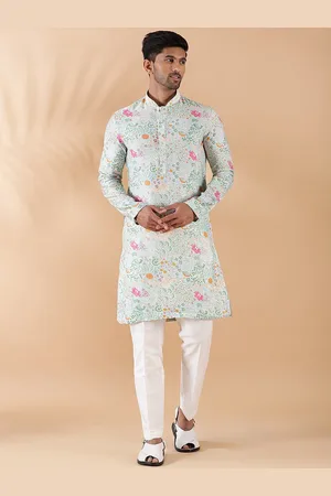 THE KURTA COMPANY Floral Printed Mandarin Collar Long Sleeves Straight Kurta