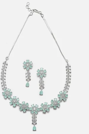 Anouk Rhodium-Plated American Diamond Studded Necklace & Earrings