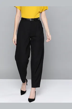 Chemistry Women Black Pleated Formal Trousers & Belt
