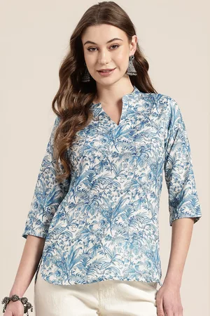 HERE&NOW Floral Printed Band Collar Straight Kurti
