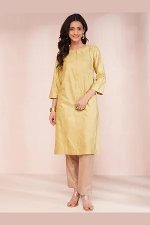 Fabindia Ethnic Motifs Printed Keyhole Neck Straight Kurta