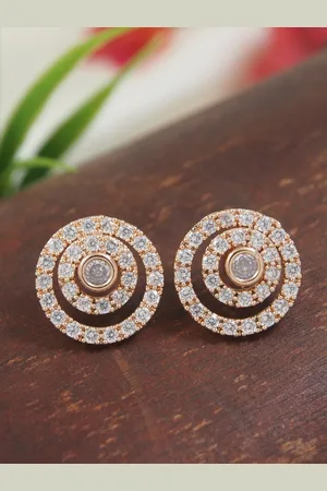 I Jewels Off-White Rose Gold-Plated Stone-Studded Circular Studs Earrings