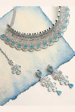SOHI Women Silver-Plated Blue & White Artificial Stones Jewellery Set