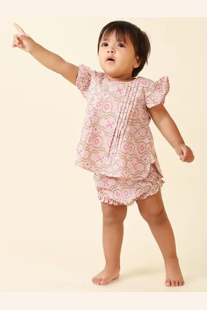 Fabindia Girls Printed Pure Cotton Top with Shorts
