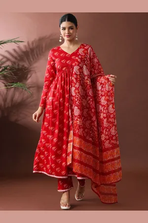 Jaipur Women Floral Printed Empire Pure Cotton Kurta with Trousers & With Dupatta