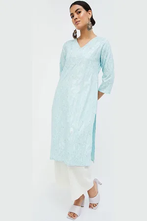 Lifestyle V Neck Floral Woven Design Straight Kurta