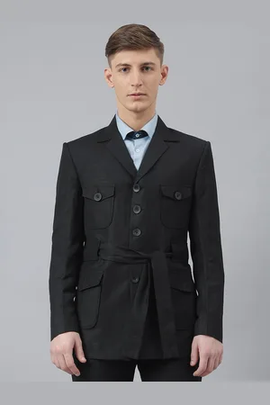 MR BUTTON Men Black Solid Single-Breasted Slim-Fit Blazer