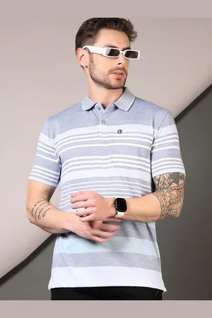 V-Mart Men Striped Polo Collar Cotton T-shirt