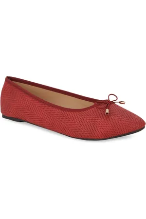 Bata Women Maroon Textured Ballerinas with Bows Flats