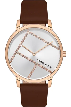 Daniel Klein Women Rose Gold-Toned Embellished Dial & Brown Leather Straps Analogue Watch