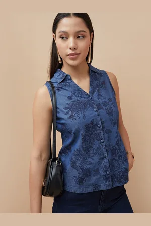 Lifestyle Women Floral Printed Shirt Collar Cotton Top