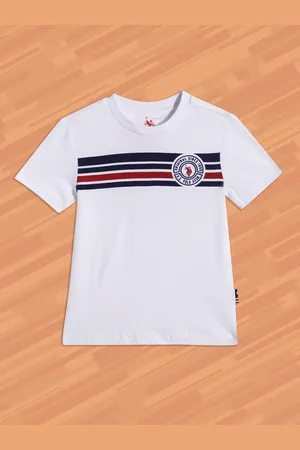 Ralph Lauren U S Polo Assn Kids Boys White Striped with Brand Logo Print Pure Cotton T-shirt