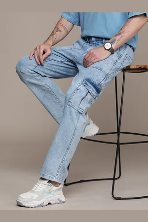 WROGN Men Heavy Fade Stretchable Mid-Rise Cargo Fit Jeans