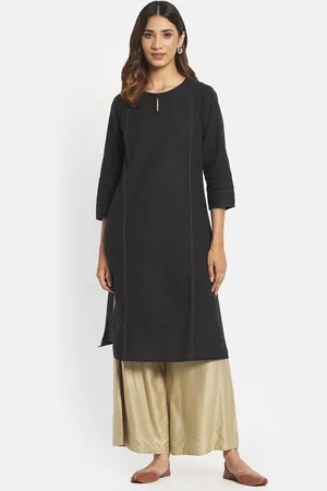 Fabindia Women Black Pure Cotton Solid Straight Kurta
