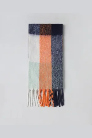 ONLY Women Blue & Orange Checked Scarf