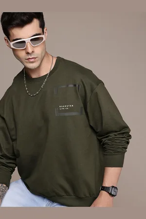 Roadster The Lifestyle Co. Pure Cotton Oversized Sweatshirt with Brand Logo Detail